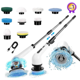 Electric Spin Scrubber - 9 Replacement Brush Heads, 3 Adjustable Sizes, 8000mAh Battery, Dual Speeds,Lightweight USB Handheld Design For Home Cle (Option: Electric Spin Scrubber)
