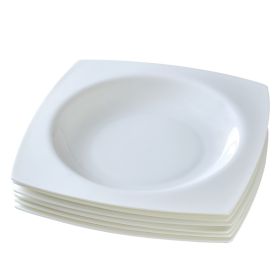 6-piece Set Of White Bone China 9.5-inch Square Soup Plate (Color: White)