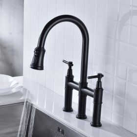 Pull Down Dual Handle Kitchen Faucet (Option: Matte Black)