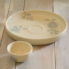 Handcrafted Ceramic Chip And Dip Bowl  Stylish Serving Bowl For Parties  Gatherings (Option: Eggshell)